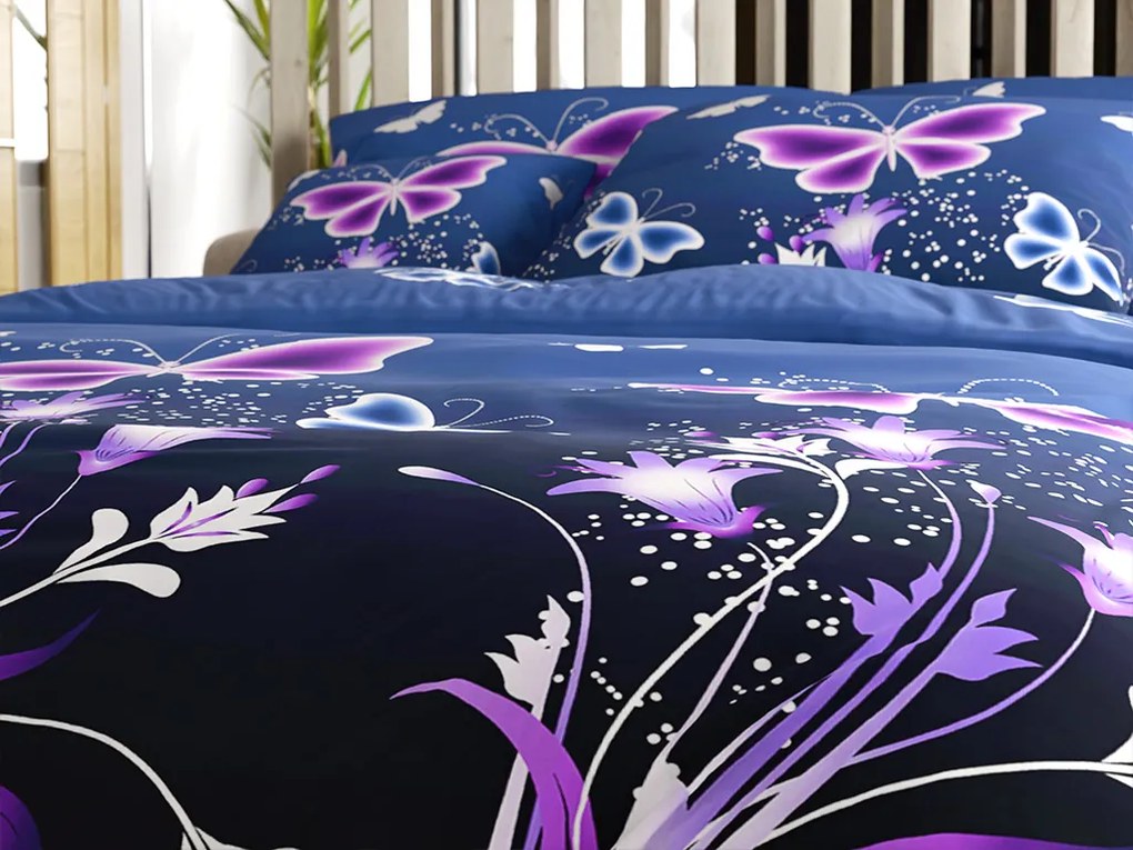 Obliečky z mikrovlákna VIOLET BUTTERFLY tmavo modré Rozmer obliečky: 2 ks 70 x 90 cm | 200 x 220 cm
