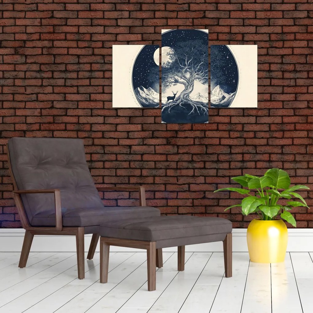 Obraz – Magický strom s jeleňom I. (90x60 cm)