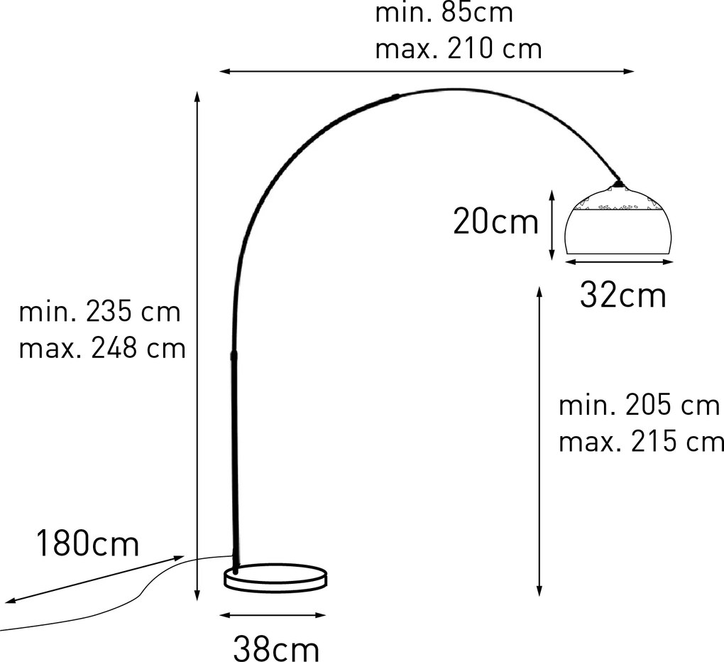 Oceľová oblúková lampa s kovovým tienidlom 33 cm nastaviteľná - XXL