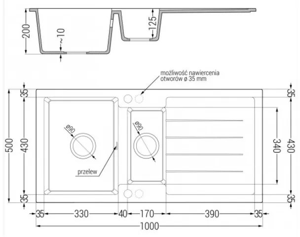 Granitový kuchynský drez s batériou MEXEN ANDRES s čiernou škvrnou