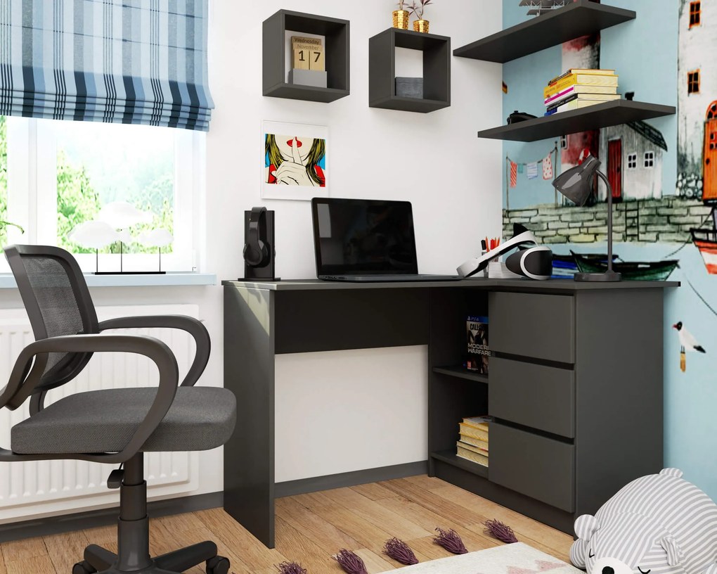 Rohový PC stolík Balcon (grafit) (P). Akcia -10%. Vlastná spoľahlivá doprava až k Vám domov. 1117082