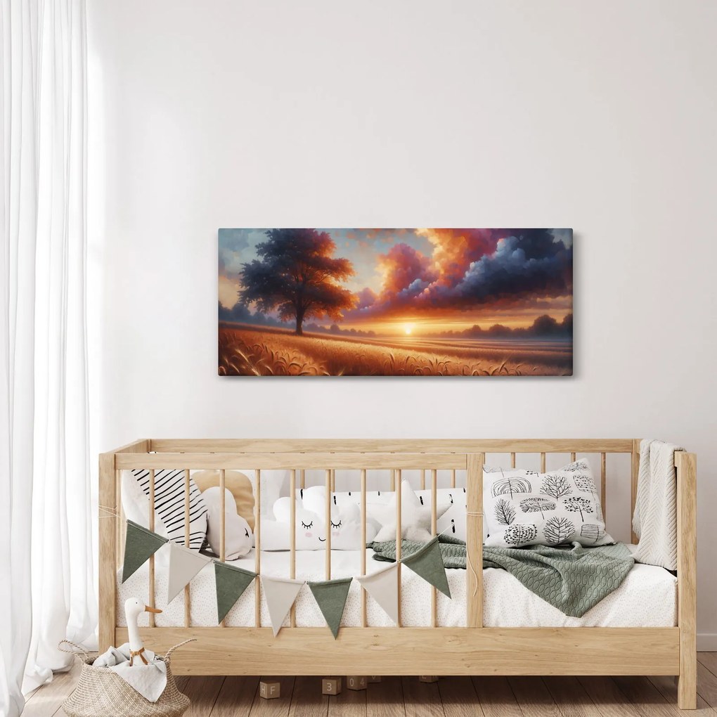 Obraz – Západ slnka na poli (120x50 cm)