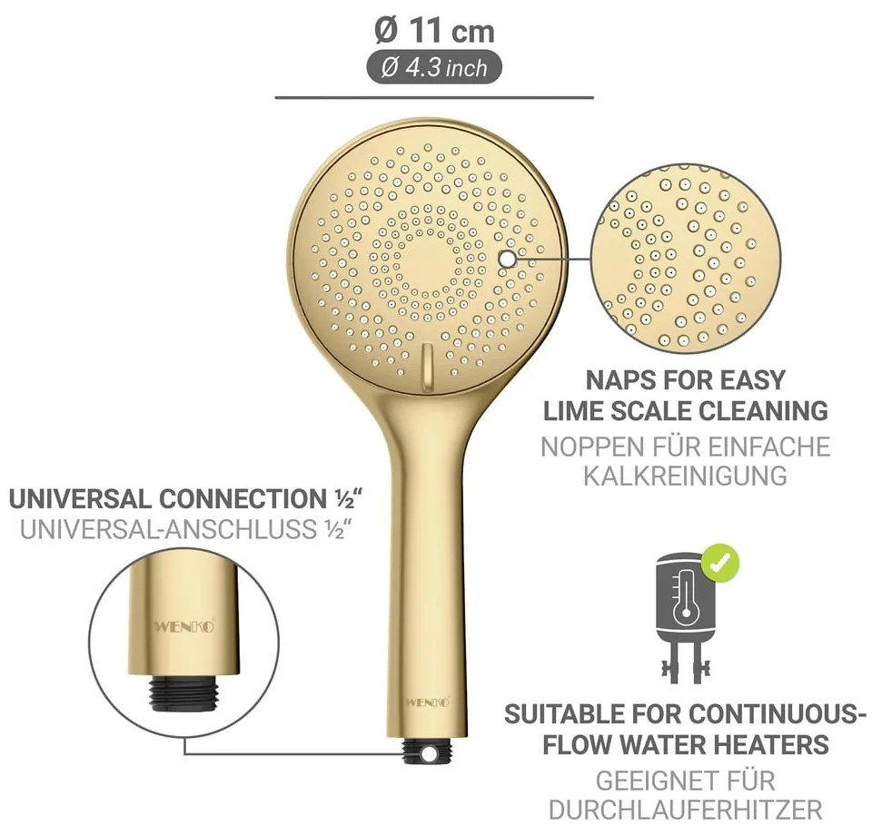 Matne zlatá plastová úsporná sprchová hlavica ø 11 cm Watersaving System – Wenko