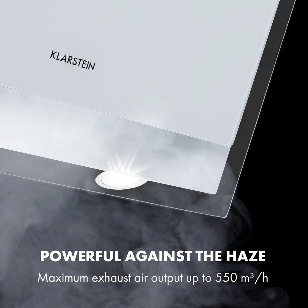 Klarstein Mirage 60, digestor, 60 cm, nástenný, 550 m³/h, A++, dotykový panel, biely