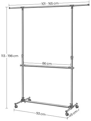 Výškovonastaviteľný stojan na šaty, 113-198x93x49cm