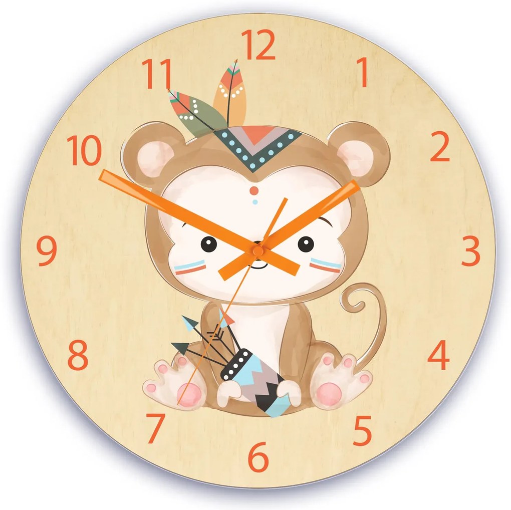 Dětské nástěnné hodiny Ami Opice indián 30 cm vícebarevné