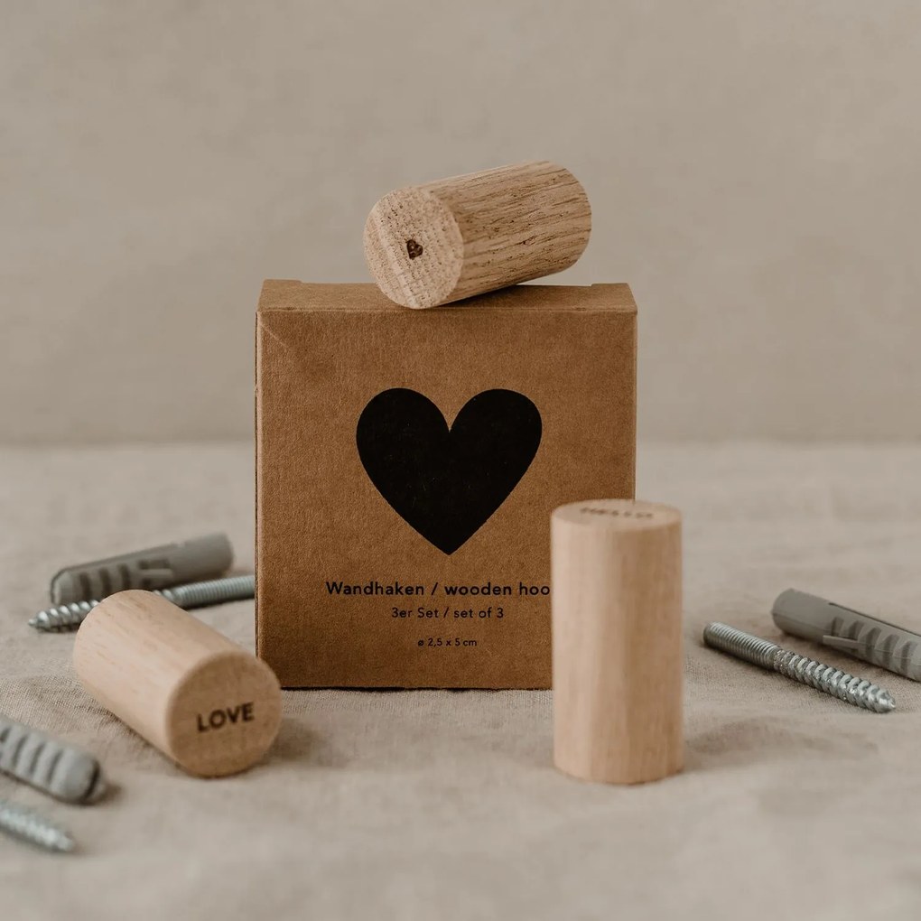 Eulenschnitt Drevené háčiky Oak Wood Hello Love – set 3 ks