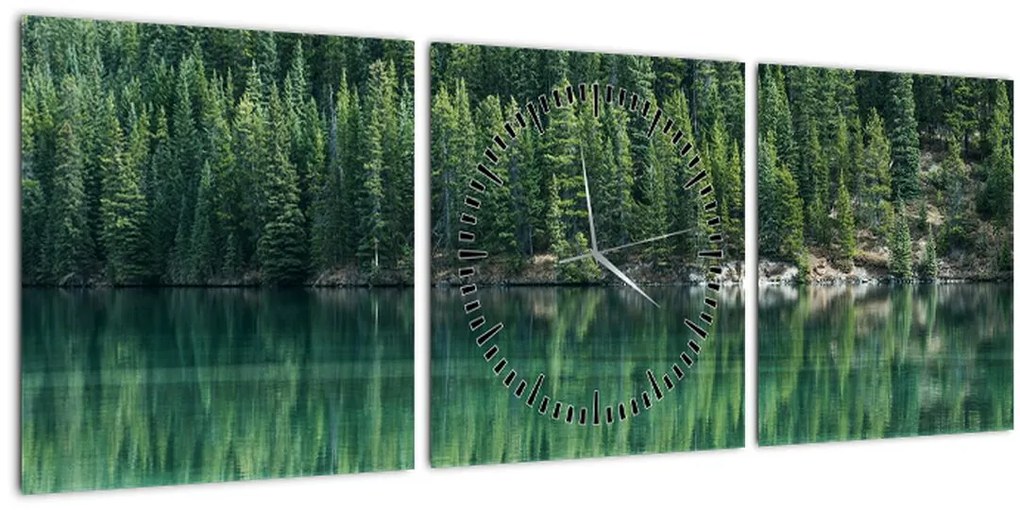 Obraz - Ihličnany pri jazere (s hodinami) (90x30 cm)