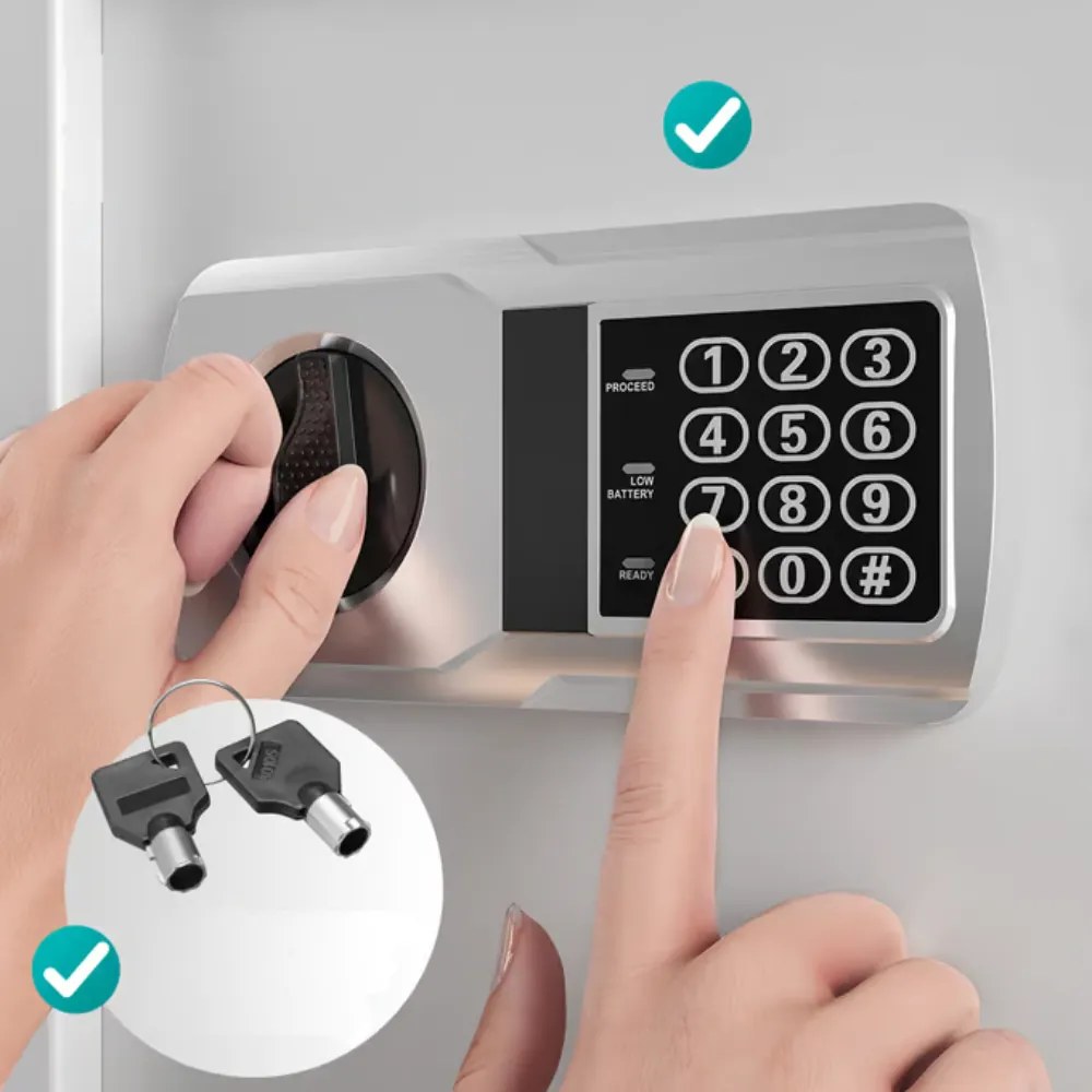 Elektrický nábytkový trezor SAFETY, 31 x 20 x 20cm, strieborná Deuba