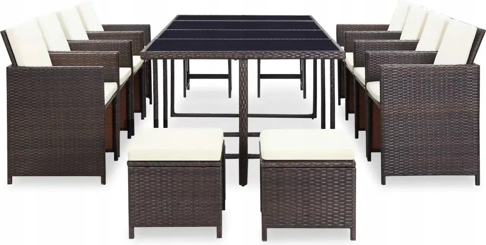 vidaXL 13-dielna sada záhradného nábytku s vankúšmi, Pe ratan, hnedá