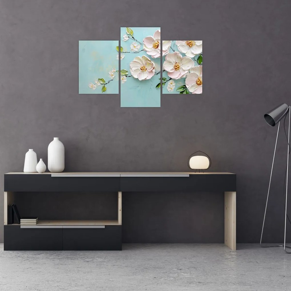 Obraz - Kvietky na modrom pozadí (90x60 cm)