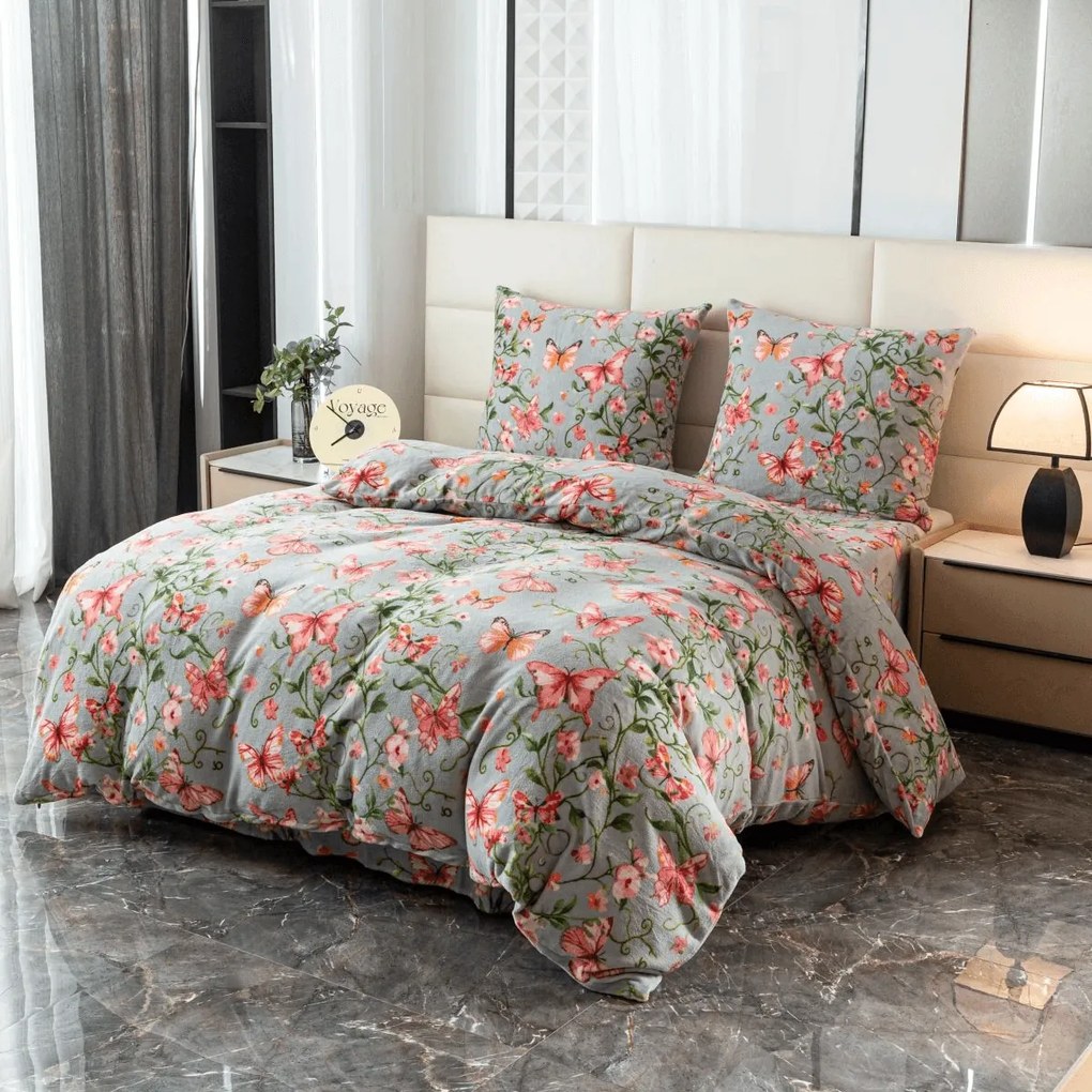 Obliečky mikroplyš PINK BUTTERFLY sivé Rozmer obliečky: 70 x 80 cm | 140 x 200 cm