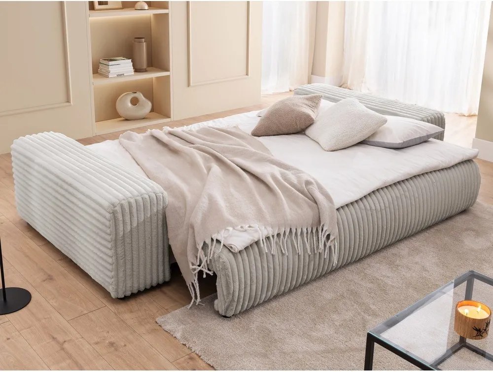 Svetlosivá menčestrová rozkladacia/s úložným priestorom pohovka 260 cm Justin – Ropez