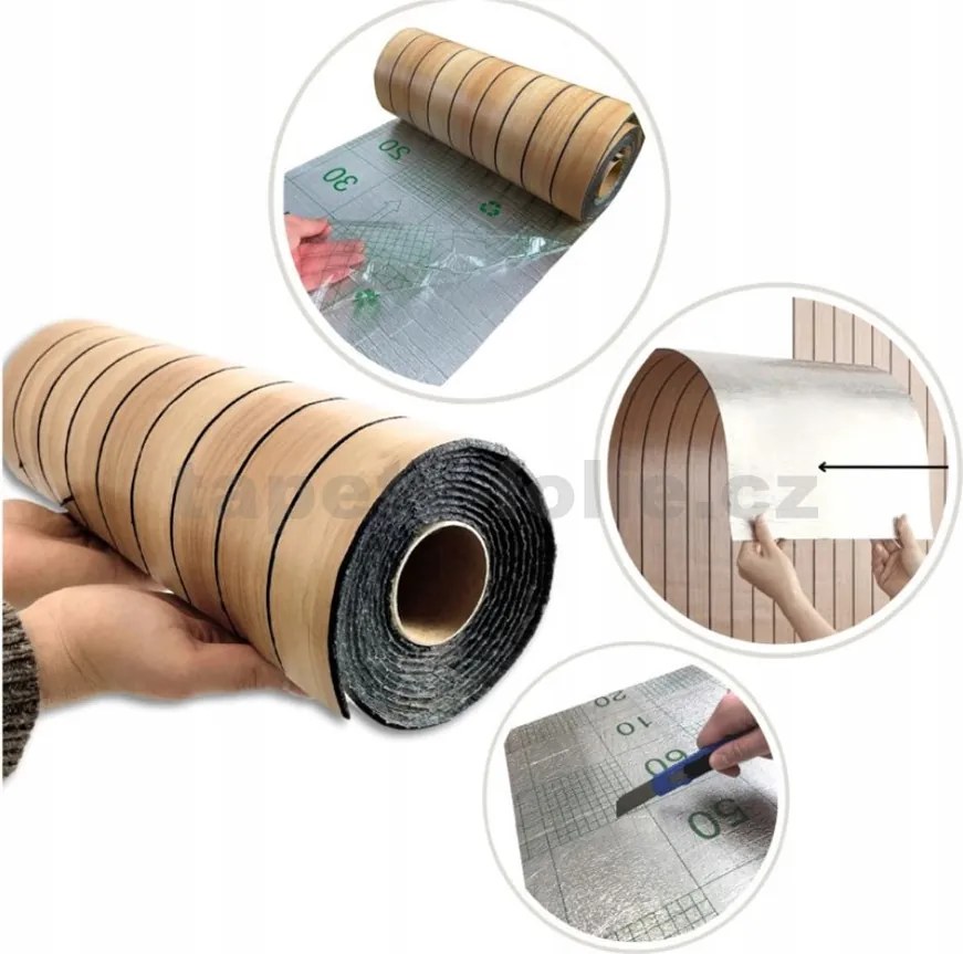 Samolepiace lamely na stenu R01, cena za kus, rozmer 300 cm x 40 cm, hnedé, IMPOL TRADE