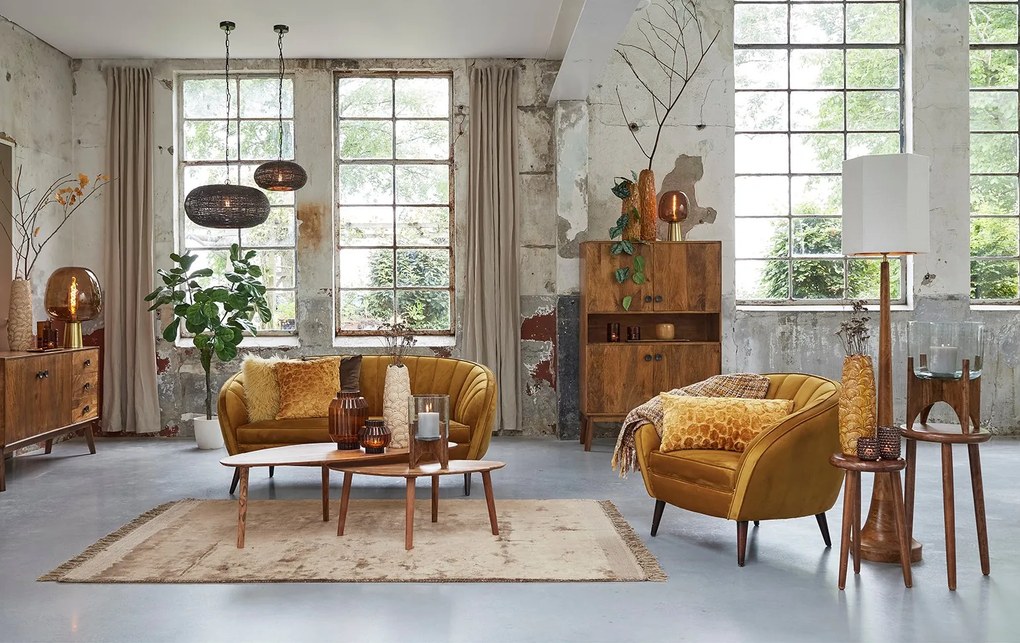 Okrové designové zamatové kreslo Almond ocher - 91*71*77cm