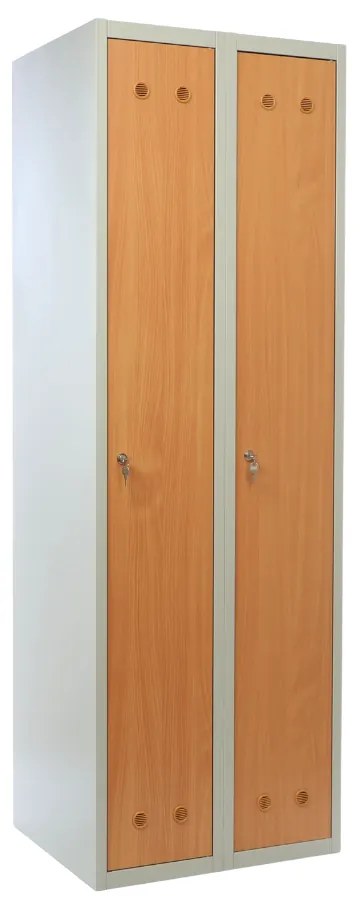 Kovová šatníková skrinka s drevenými dverami, 60 x 50 x 180 cm, cylindrický zámok, buk
