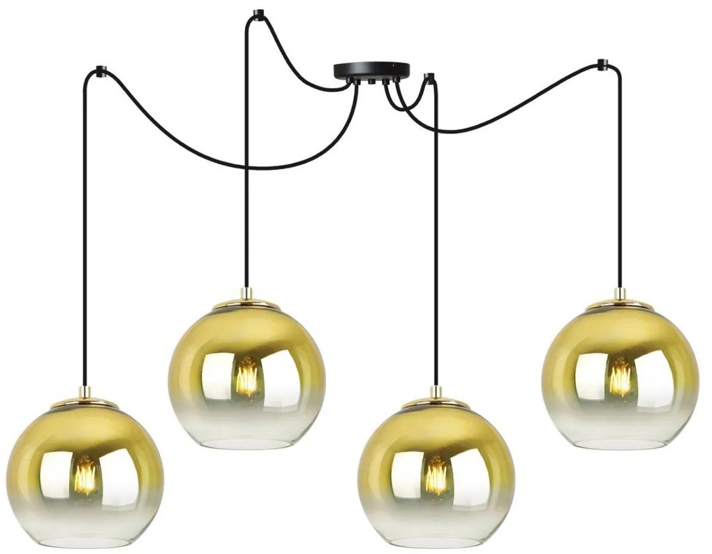 Závesné svietidlo Bergen Gold Spider, 4x zlaté/transparentné sklenené tienidlo (fi 15cm)