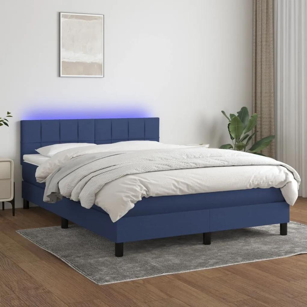 Posteľ boxsping s matracom a LED modrá 140x200 cm látka 3133163