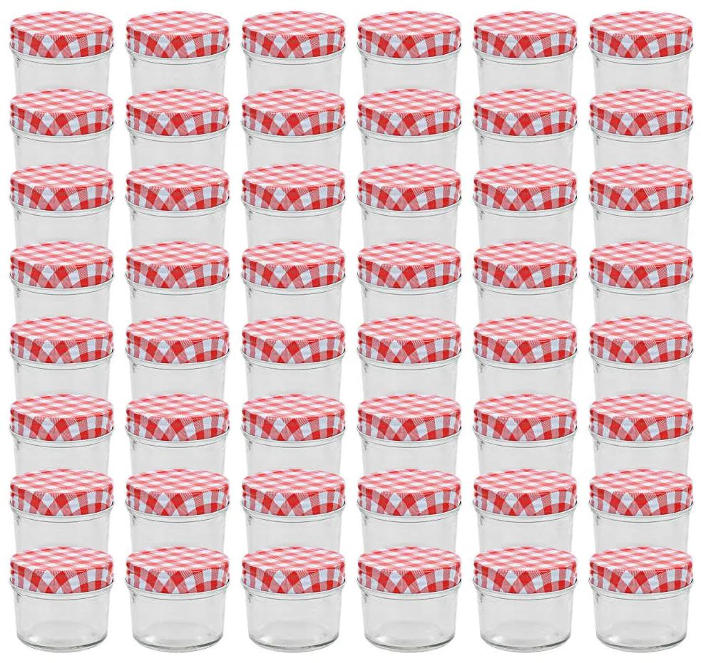 vidaXL Sklenené zaváracie poháre s bielo-červenými viečkami 48 ks 110 ml