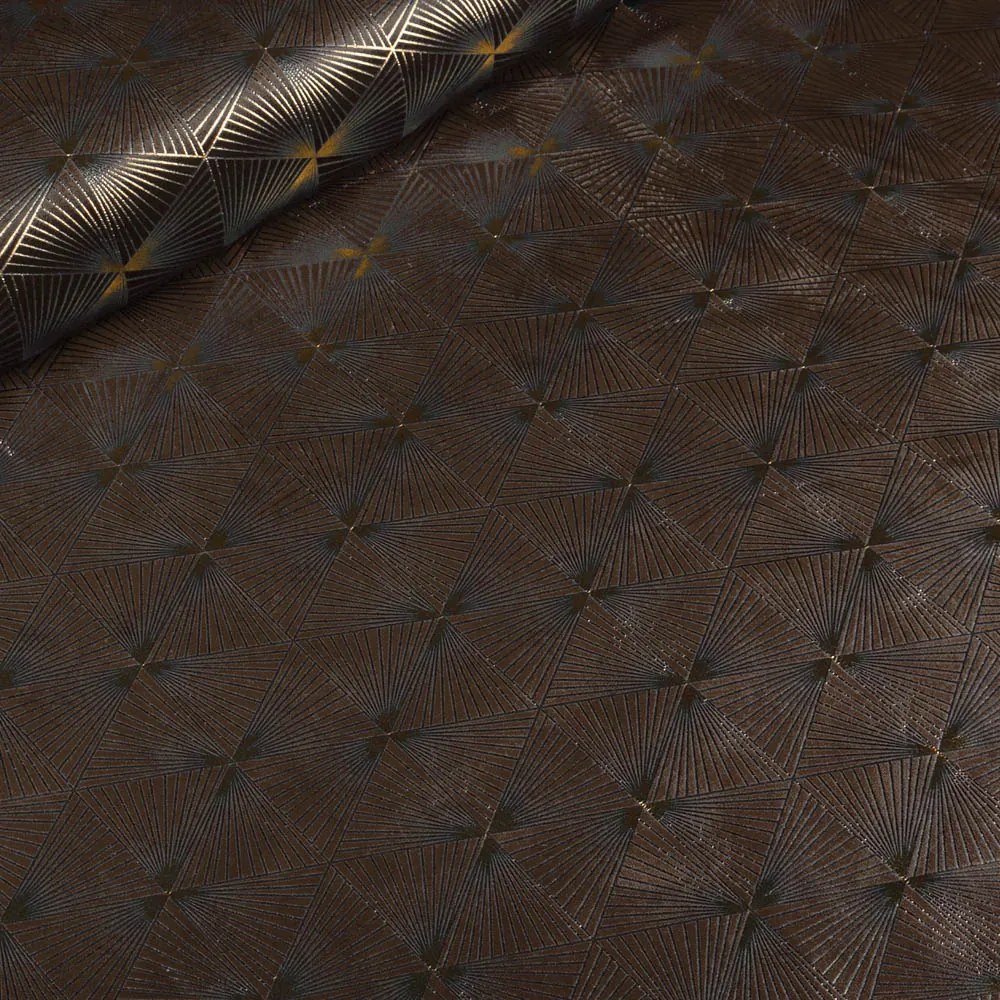 Biante Zamatový záves Isabela IBL-012 Rose Gold trojuholníky na hnedom - šírka 135 cm 135x230 cm