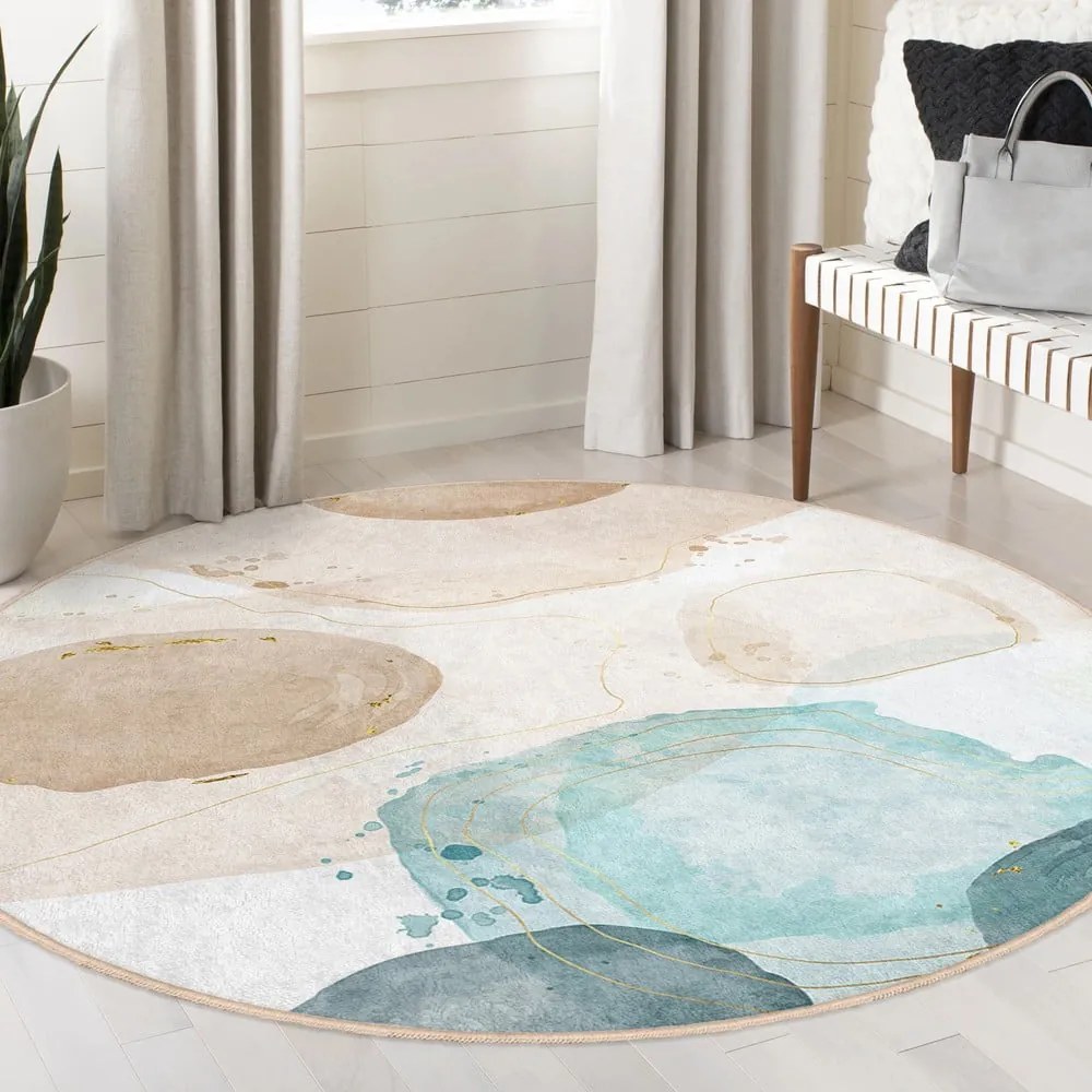 Modro-béžový prateľný okrúhly koberec ø 100 cm Puddle – Mila Home
