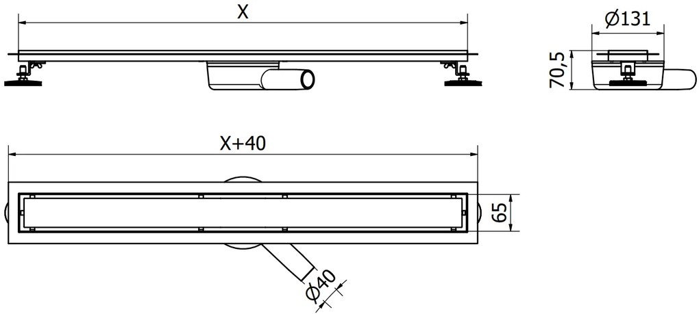 Mexen Flat nerezový sprchový žľab, 360°otočný sifon, 70 cm vzor M13, 2v1, 1010050-40