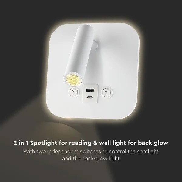 LED nástenné bodové svietidlo s USB portom LED/8W/230V 3000K biela