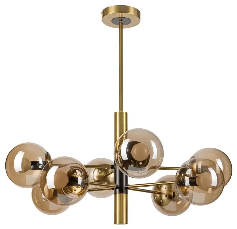 Luster na tyči ROLLO 8xE14/5W/230V zlatá/dymová béžová