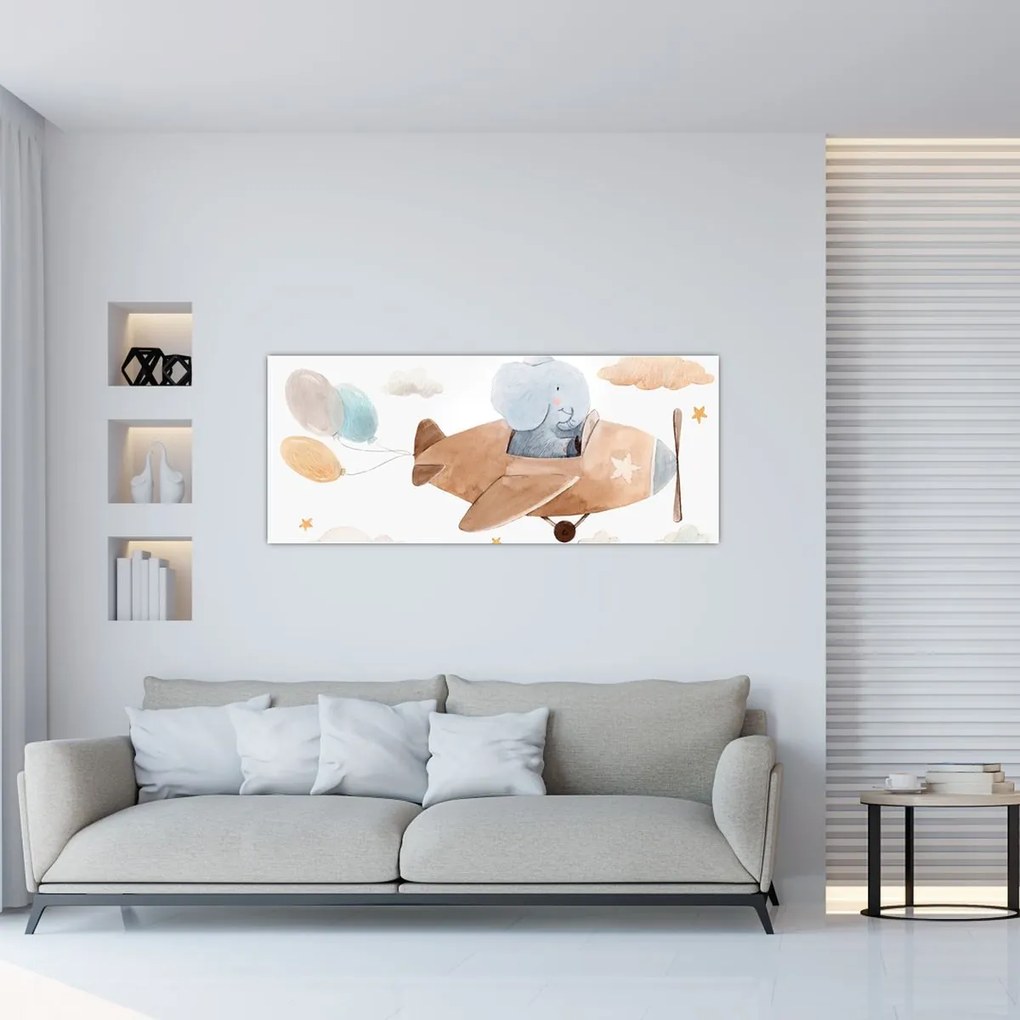 Obraz - Akvarelový slon v lietadle (120x50 cm)