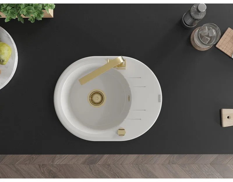 Mexen Kevin, drez granitový 586x458x190 mm, 1-komorový a zlatá Rita, biela, 6517-20-670300-50