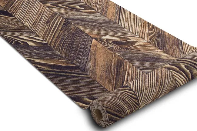Protišmykový behúň DIGITAL - FRENCH CHEVRON hnedý / béžový