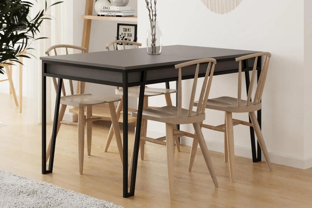 Rozkladací jedálenský stôl PAL 132-170 cm, MDF, šedý, čierny