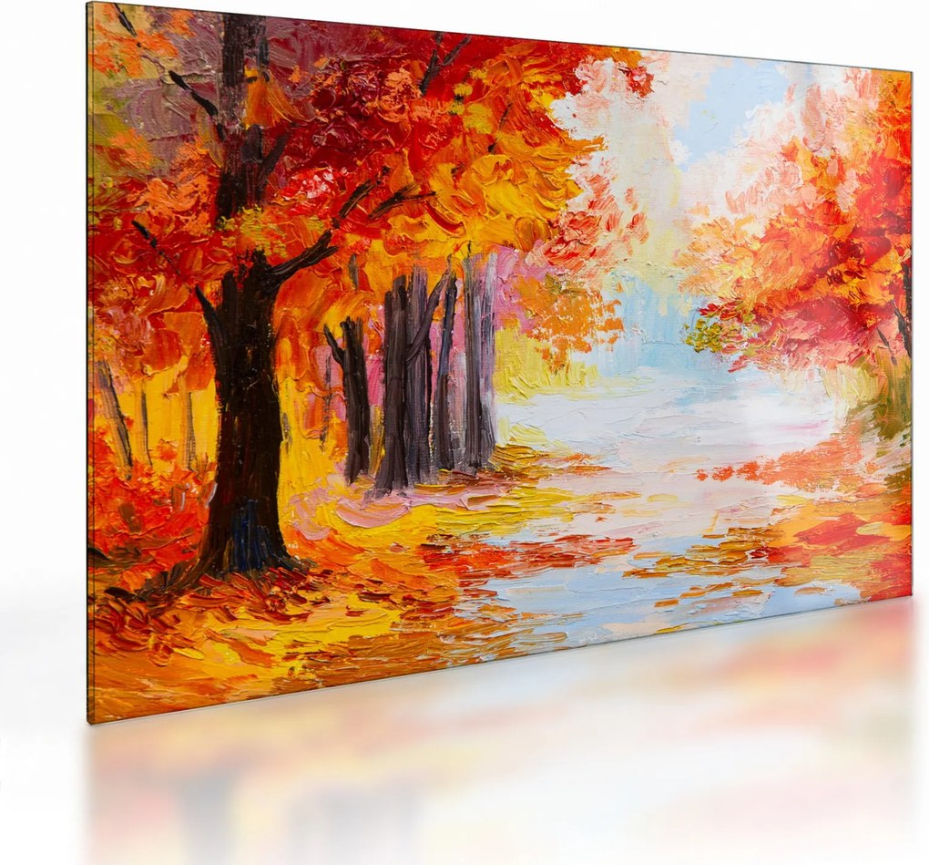 Sklenený obraz - Olejomaľba, farebná jeseň (70x50 cm)