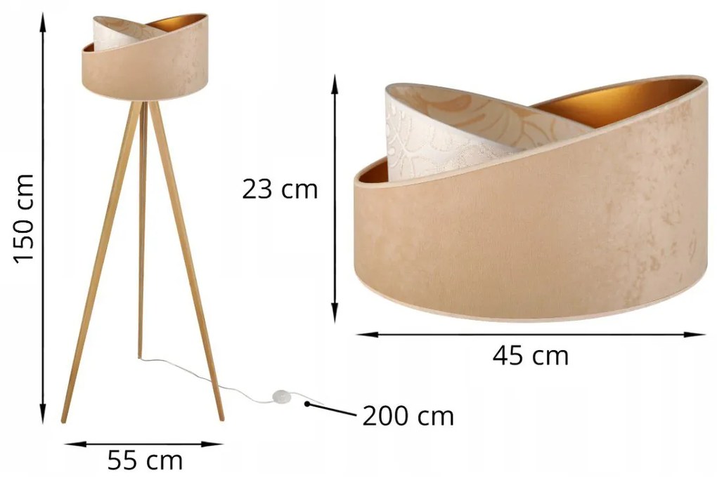 Stojacia lampa Werona 7, 1x béžové/krémové textilné tienidlo so vzorom, g, n