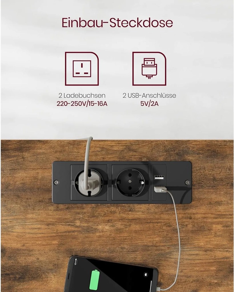 Elektrický výškovo nastaviteľný písací stôl so zásuvkou a zásuvkou, 140 x 60 cm, hnedo-čierny.