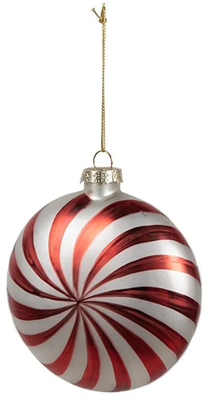 Červenobiela sklenená vianočná ozdoba M - Ø 10*4*10 cm