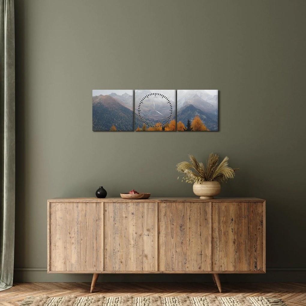 Obraz - Výhľad na hrebene hôr (s hodinami) (90x30 cm)