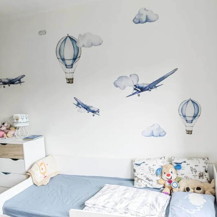 Nálepky na stenu pre deti - Retro lietadlá a balóny