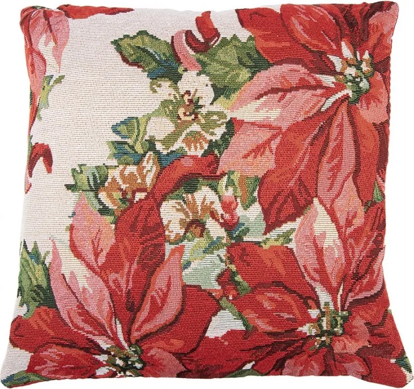Béžovo-červený vankúš s vianočnými hviezdami - 45*45*4 cm