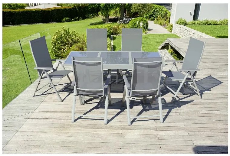 Livarno home Hliníkový záhradný rozkladací stôl Houston + Hliníkové kreslo Houston s vysokým operadlom, 6 kusov  (800008266)