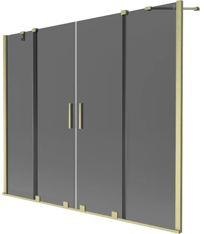 Mexen Velar Duo, 2-krídlová posuvná vaňová zástena 190 x 150 cm, 8mm šedé sklo, zlatý matný profil, 896-190-000-42-55
