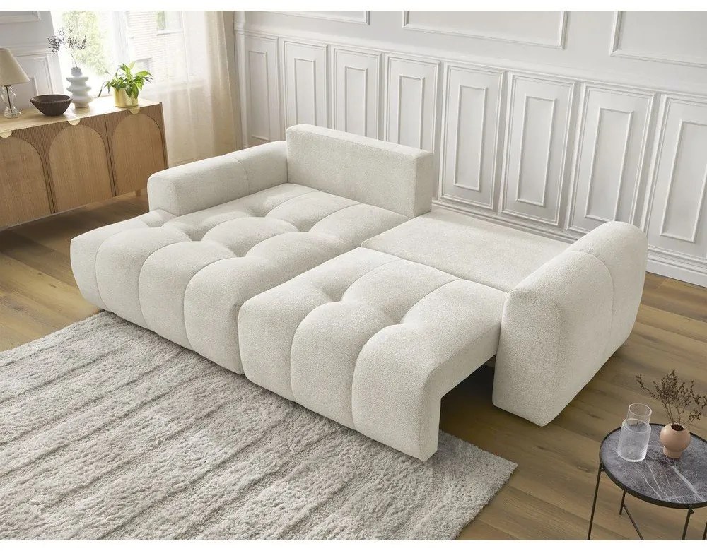 Biela ženilková rozkladacia/s úložným priestorom rohová pohovka (ľavý roh/s leňoškou) Roxelane – Bobochic Paris