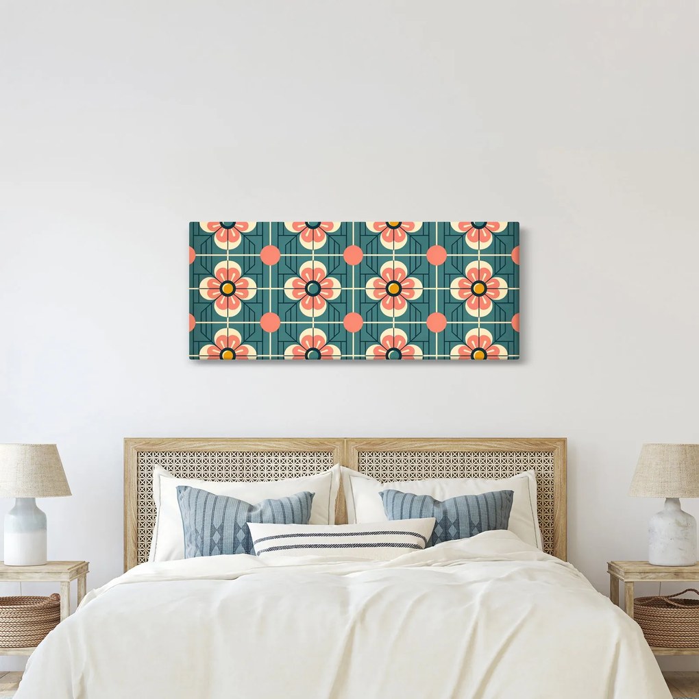 Obraz - Retro vzor s kvetmi (120x50 cm)