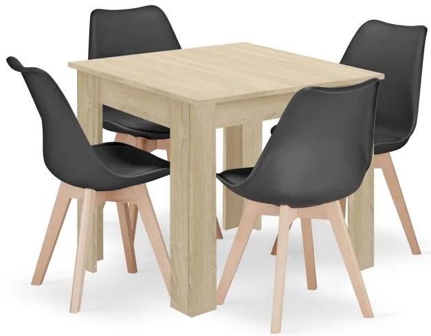 Jedálenský štvorcový stôl dub sonoma so štyrmi stoličkami MARK čierne / hnedé