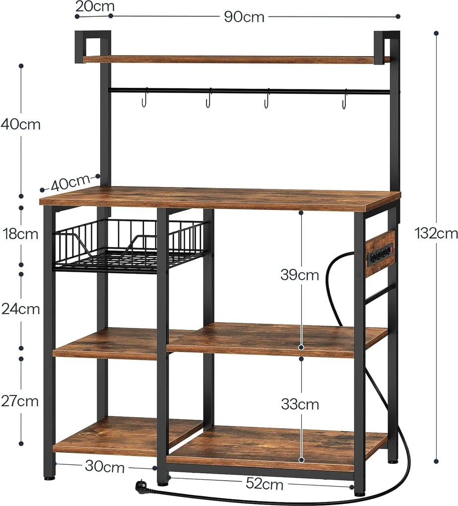 Kuchynský regál Vasagle Emmi 90 cm so zásuvkami hnedý/čierny