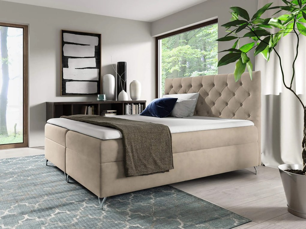 Wilsondo Čalúnená boxspring manželská posteľ s matracom Guliette 140x200 - béžová
