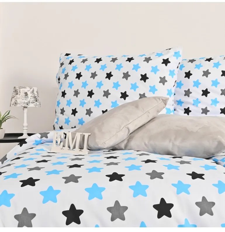 Obliečky bavlnené Hviezdičky modré EMI, Detský set 90x130 + 45x65