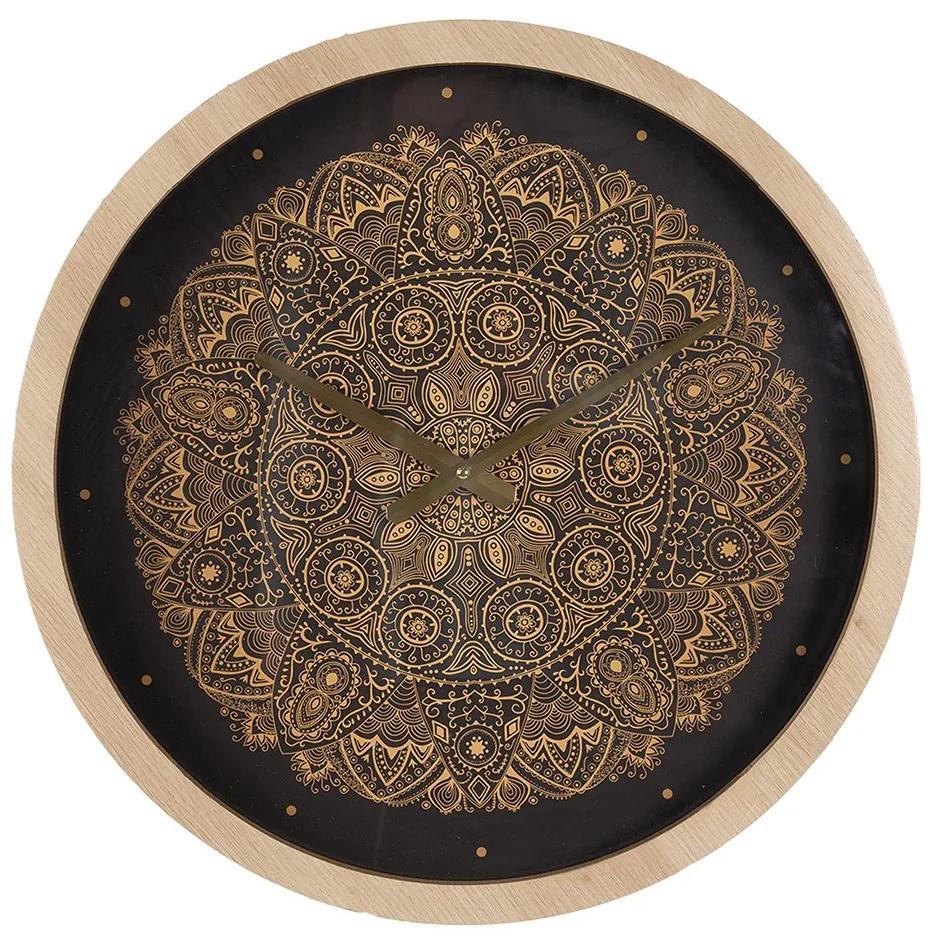 Čiernohnedé antik nástenné hodiny s ornamentmi - Ø 50*6 cm / 1*AA