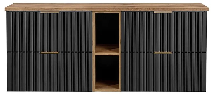 Závesná skrinka pod umývadlo Casad s doskou 140 cm čierna/dub wotan