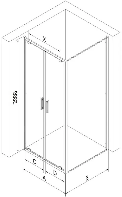 Mexen Exo, sprchovací kút s krídlovými dverami 90 x 95 cm, 6mm číre sklo, čierny profil, 8182-090-095-70-00